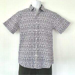 white cotton folk print short sleeve shirt by Vese